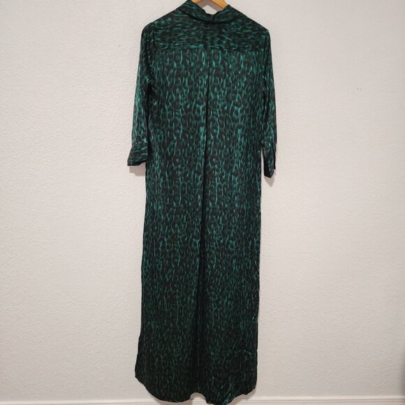 L' AGENCE Cameron Emerald Green Abstract Ikat Maxi Shirt Dress 100% Silk Small - Picture 3 of 7